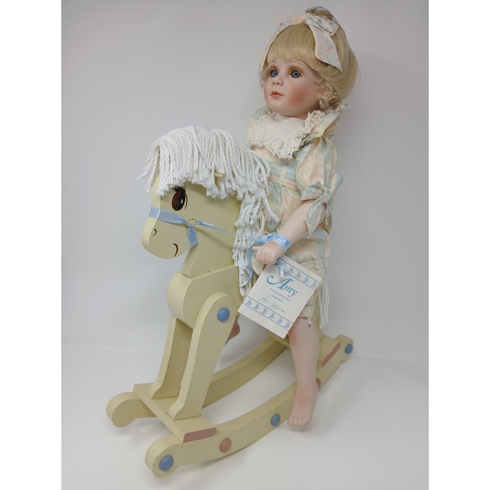 The Hamilton Collection Fine Porcelain Dolls Amy By & Rocking Horse 1992 VTG